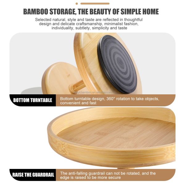 Standing Type 2 Tier Natural Bamboo Lazy Susan Turntable Organizer for Modern Kitchen