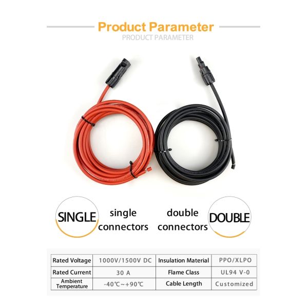 10meters Double Solar Adaptor Cable 6mm2 30A DC Extension Cable