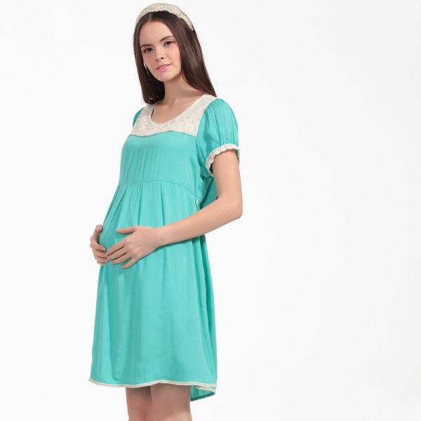 Blue Color Womens Maternity Clothes Pregnancy Summer Dresses Above Knee