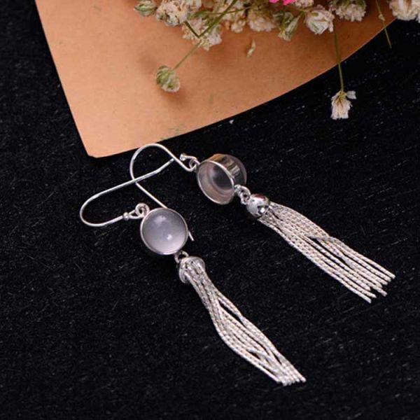 Sterling Silver Tassels Rose Quartz Drop Earring (058958)