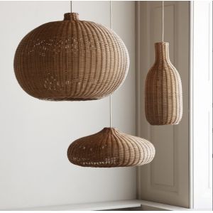 Modern Natural Brown Weave Lantern Pendant Light Handcrafted Bamboo Chandelier