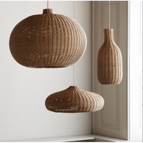 Modern Natural Brown Weave Lantern Pendant Light Handcrafted Bamboo Chandelier
