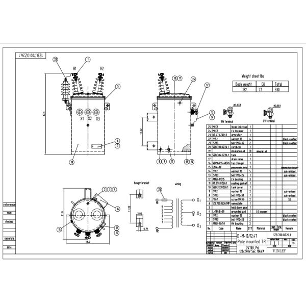 10Kva Single Phase Pole Mounted Transformer Step Down Oil Power Electric 12470V to 240v