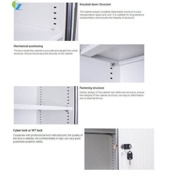 Knocked Down Structure Steel Rehau Tambour Swing Door Cabinet 2 Shelves