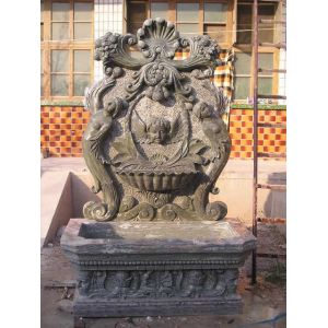 Pink Marble Fish Statue Columns Carved Stone Wall Fountain