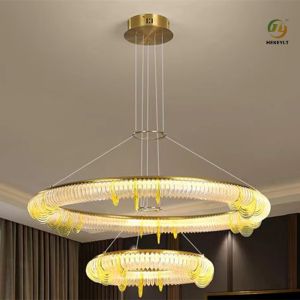 Postmodern LED Modern Ring Chandelier Clear Amber For Bedroom