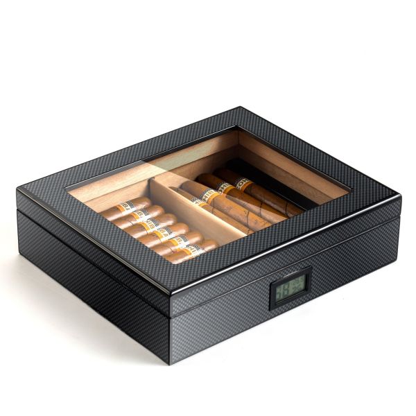 Buy High-Grade Electronic Display Constant Temperature Cedar Wooden Box 20 Portable Carbon Fiber Cigar Box Moisturizing at wholesale prices