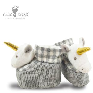 Grey Soft Cute Plush Baby Shoes Infant White Unicorn Head Baby Boy Shoes