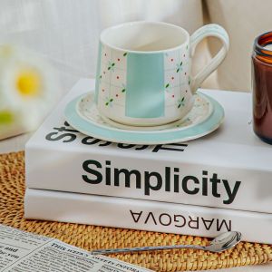 Simple Blue Ceramic Cup And Saucer Set For Cappuccino Or Tea In Europe Design