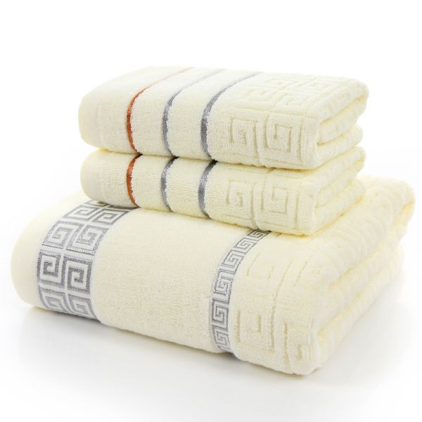 White Plain Forged Cotton Washcloth Bath Towel Absorbent 3-Piece Gift Box with Return Gift Cover