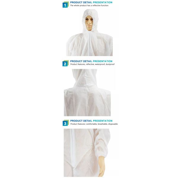 Sms Disposable Protective Wear Coverall With Knitted Elastic Cuffs And Zipper Cap