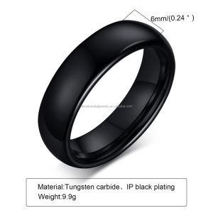 6mm Simple Classic Black Polished Tungsten Wedding Band Ring Trendy Gift for
