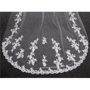 Fashionable Customized 3m*1.8m Wholesale Appliqued Lace Tulle Bridal Wedding