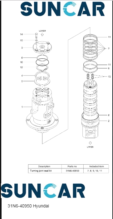 31N6-40950 31N640950 Hyundai Turning Joint Seal Kit For R140-7 215-7 220-7
