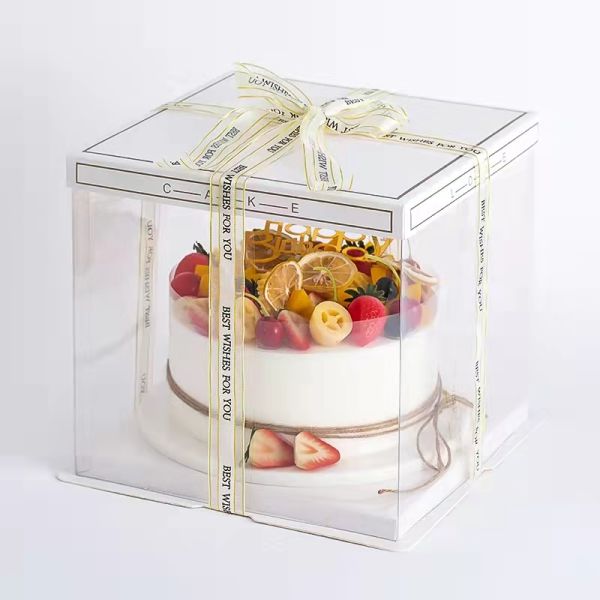 Transparent Custom Luxury Clear Tall Wedding Food Handmade OEM Square Plastic Cake Box