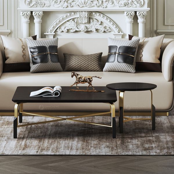 Rectangle SS Coffee Table Luxury Marble Top Gold Metal Base
