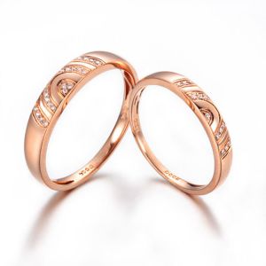 18K Rose Gold Daimonds Couple Wedding Band Ring (GDR009)