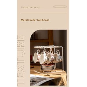 Food Grade Porcelain Taza Red Floral Cups And Saucers Set For Luxury Afternoon