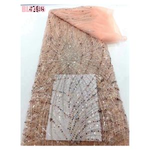 Quality Top quality lilac handmade beaded lace embroidery african french lace fabric wedding dress bridal Ghana fabric women clothing for sale