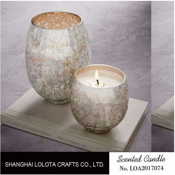 Buy Silver Shimmer Elliptical Scented Handmade Jar Candles Ball Shaped For Bedroom at wholesale prices