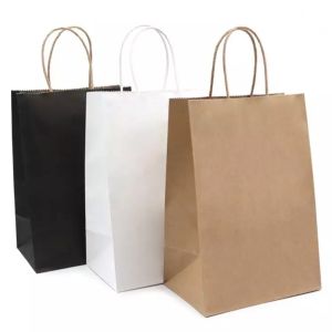 Heat Seal Takeaway Printed Paper Carrier Bags Matt Lamination Recyclable