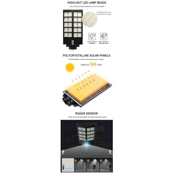 Super Bright Solar LED Street Lights 300W ABS Engineering Shell