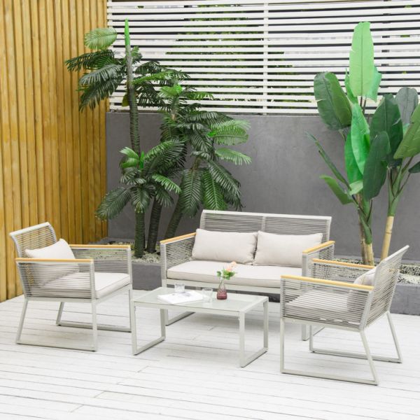 AJUNION Garden Set with Handwoven PE Rattan and Aluminum Frame W59.5 x D68.5 x H79cm