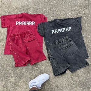 Custom Summer Casual Acid Wash T Shirts and Cargo Sweatsuit Tracksuit Vintage