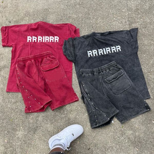 Custom Summer Casual Acid Wash T Shirts and Cargo Sweatsuit Tracksuit Vintage