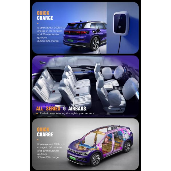 Small Electric Vehicle Vw ID6 2023 EV RHD Car with 7-Seater Electric SUV and Ternary Lithium Battery in White Exterior