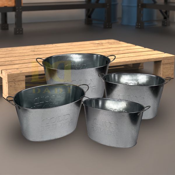 DADI Stackable Custom Tinplate Metal Ice Bucket Non Slip Base Zinc Plated Metal Drink Bucket
