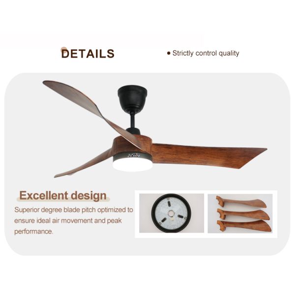 Wooden Color 54 Inch Led Ceiling Fan 3 Plastic Blades With Remote Control