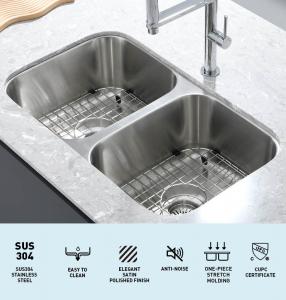 Quality Rectangular 304 Stainless Steel Kitchen Sink Double Bowl For Garages Outdoors ODM for sale