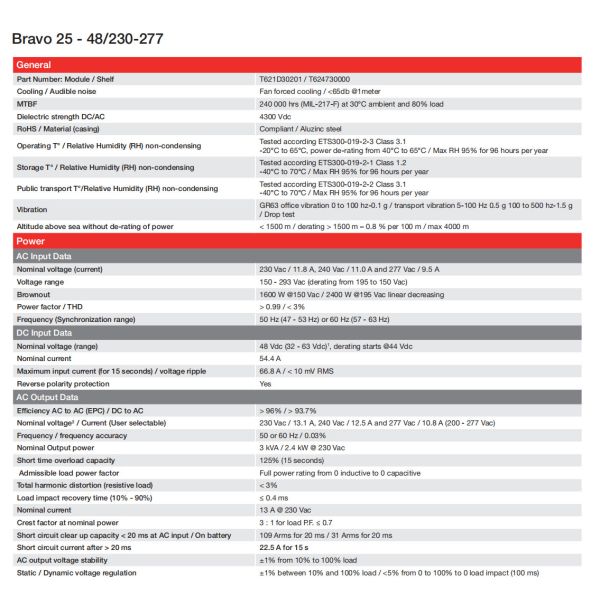 CE+T Inverter Module 230VAC 48VDC 3KVA 2.4kw Bravo 2548/230-277 PN T621D30201