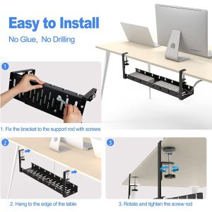 Sturdy Iron Wire Cable Tray for Under Desk Cord Management Adjustable Cable