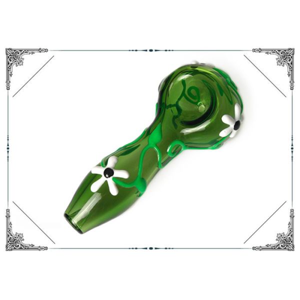 Buy Green Glass Smoking Pipe With Luminous Flower , Glass Hand Pipe For Smoking at wholesale prices