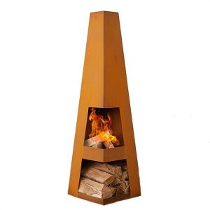 Quality Weathering Steel Angled Obelisk Chiminea Fire Pyramid Black Painted for sale