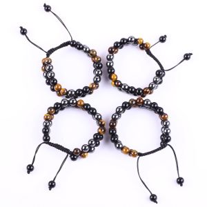 Adjustable Double Layer Handmade Triple Stone Braided Rope Healing Bracelet