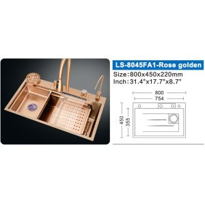 Undermount Double Stainless Steel SUS304 Sink Rose Golden Digital Display