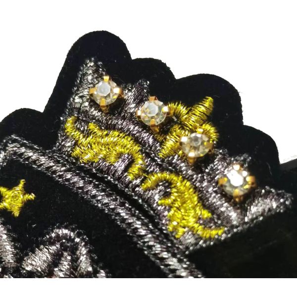 High Class Gold Silver Metallic Crown Patch With Rhinestone On Velveteen For Jeans Jacket