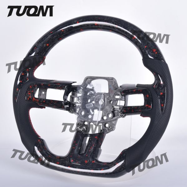 Custom Stitch Color Ford Carbon Flat Bottom Steering Wheel with Leather Grip for Enhanced Control