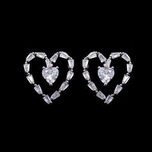 Customized Sterling Silver Round Earrings / Cubic Zirconia Bulk White Gold