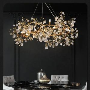 Modern Restaurant Chandelier 3000-6500K All Copper Branch Crystal Stone