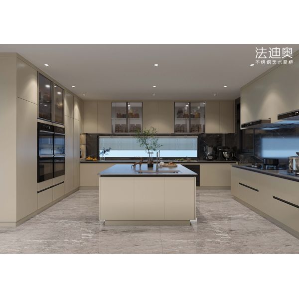 Modern SteelScape U-Shaped Kitchen With Solid Stainless Steel Countertop By Fadior