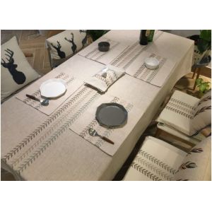 100% Linen Cotton Tablecloths , Country Style Leaves Vintage Embroidered