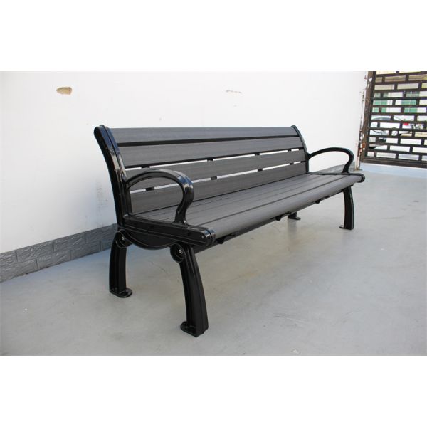 Recycled Plastic Slats Outdoor Garden Wooden Bench With Sandblasted Powder Coated