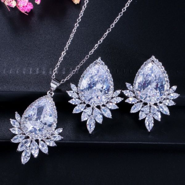 Fashion Necklace Sets Rhinestone Wedding Jewelry CZ Crystal Necklace and Earring Sets Big Wedding Jewelry Sets