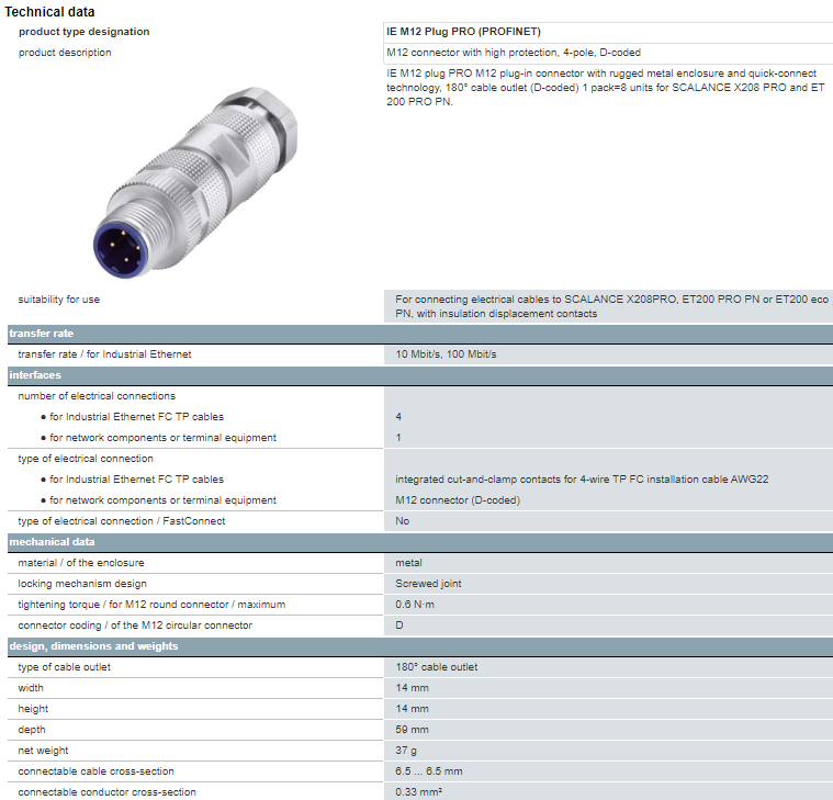 6GK1901-0DB10-6AA8 Original Packaging Siemens Wiring Kit IE M12 PLUG PRO Plug Connector
