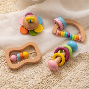 Rattle Soother 7.2cm Wooden Musical Toys Childrens Wooden Instruments