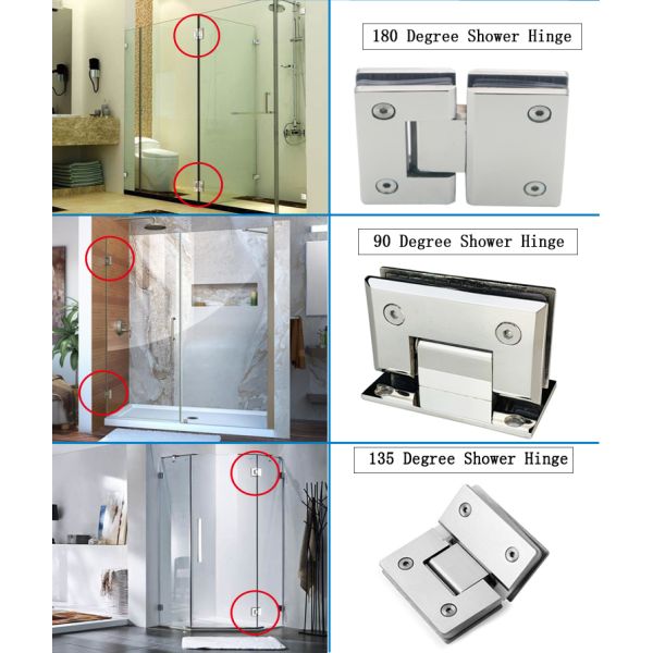 304 Stainless Steel Glass to Wall Hardware Shower Hinge Silver Coating Wall Mount